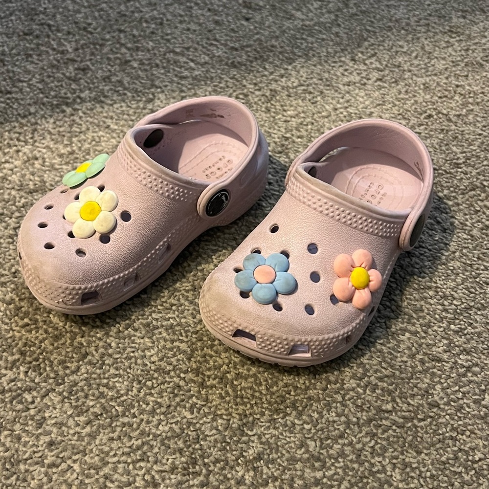 Kids Purple Crocs with Flower Accents